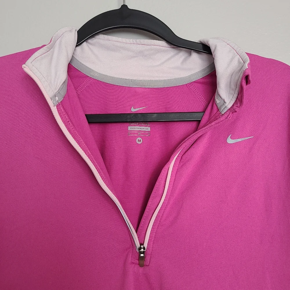Nike Pink Dri-Fit Running Quarter Zip Stretchy Pullover Long Sleeve Top Medium